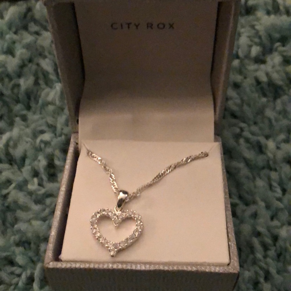 City Rox Silver Tone CZ Heart Necklace